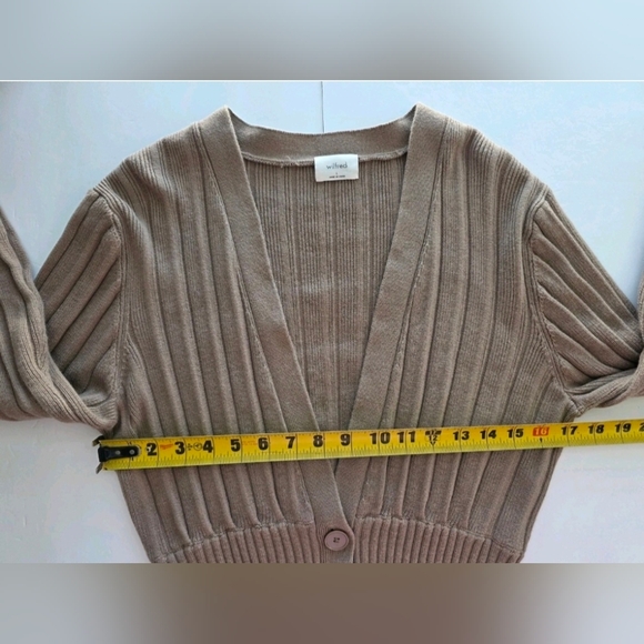Wilfred Plunge Front Cardigan Merino Wool Blend Three Button Front In Brown Sz L - Picture 7 of 14